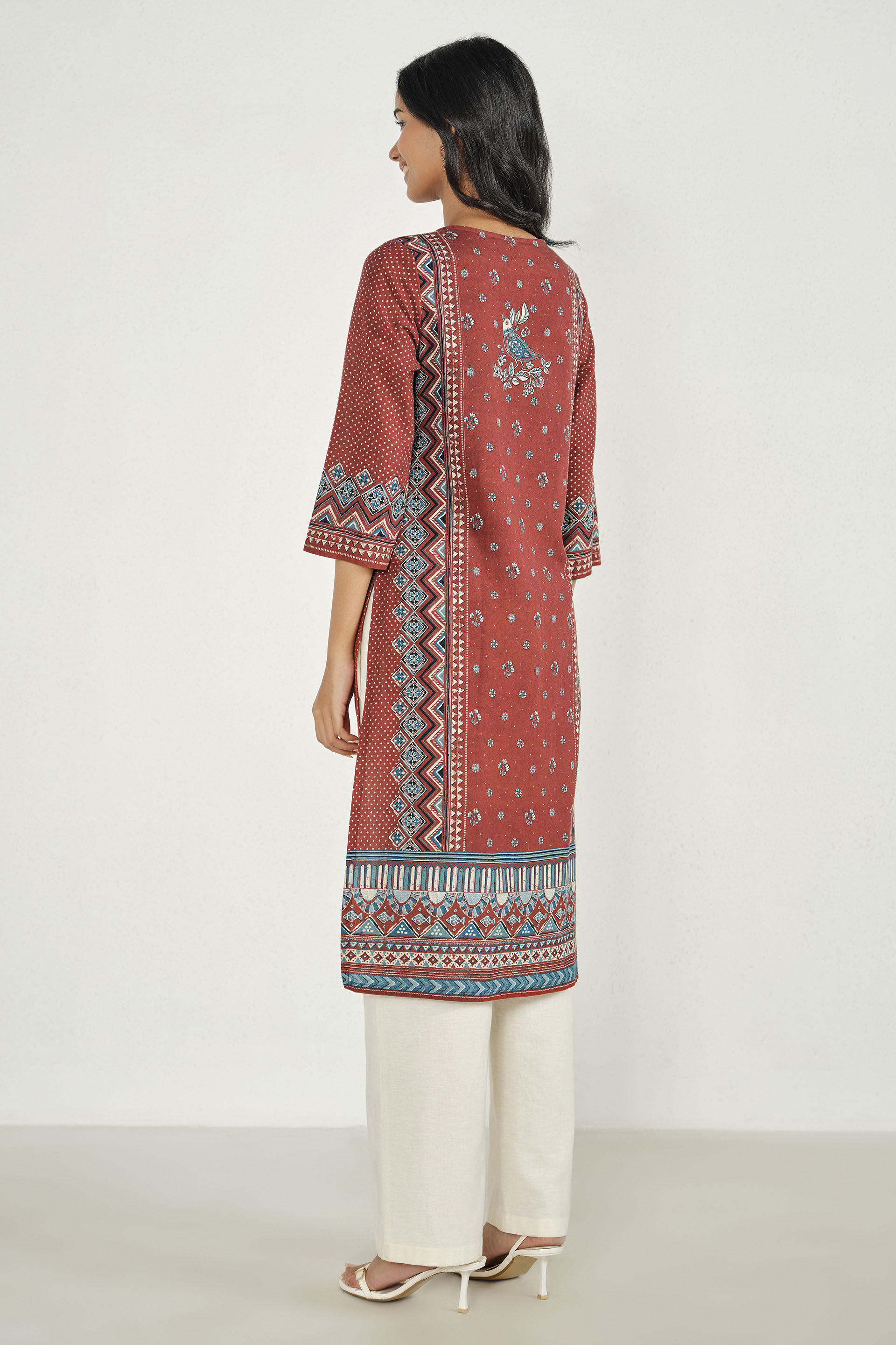 Birdsong Rust Printed Kurta, Rust, image 6